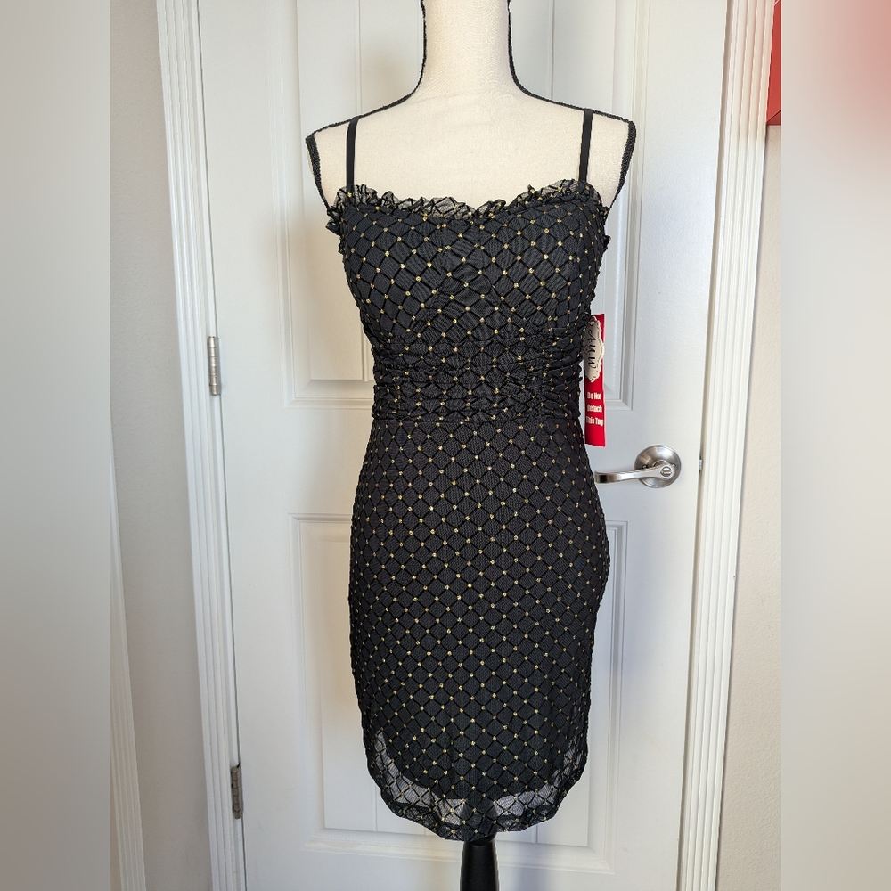 AUW Black and Gold Spaghetti Strap Mini Dress